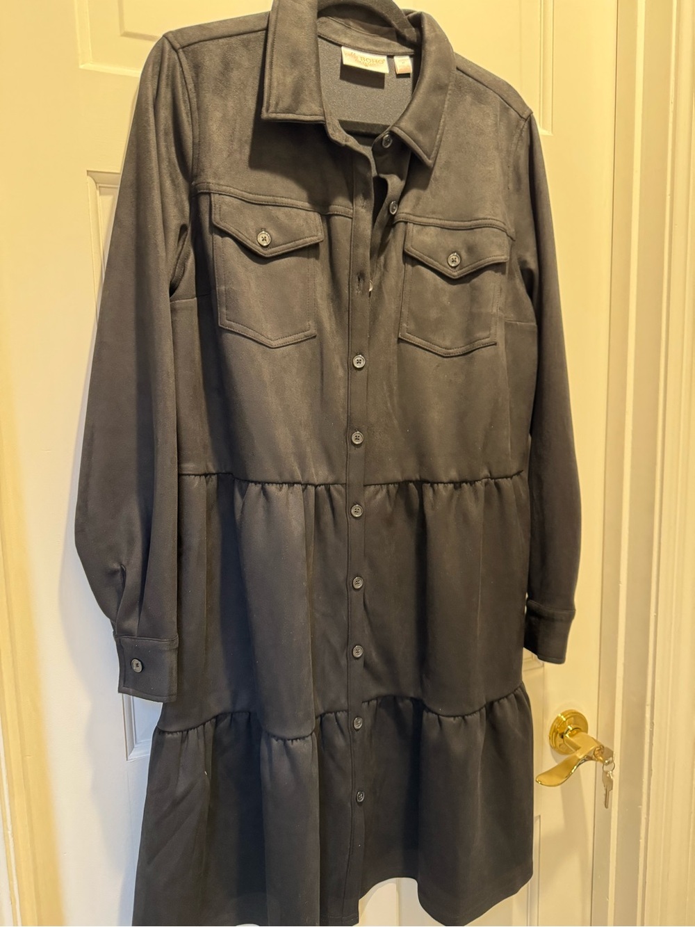 Kim Gravel BoHo Women's Black Tiered Button-Front Dress
